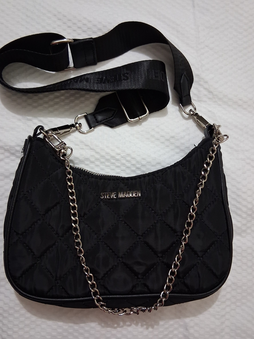 Steve Madden Black Quilted Shoulder & Crossbody Bag with Chain